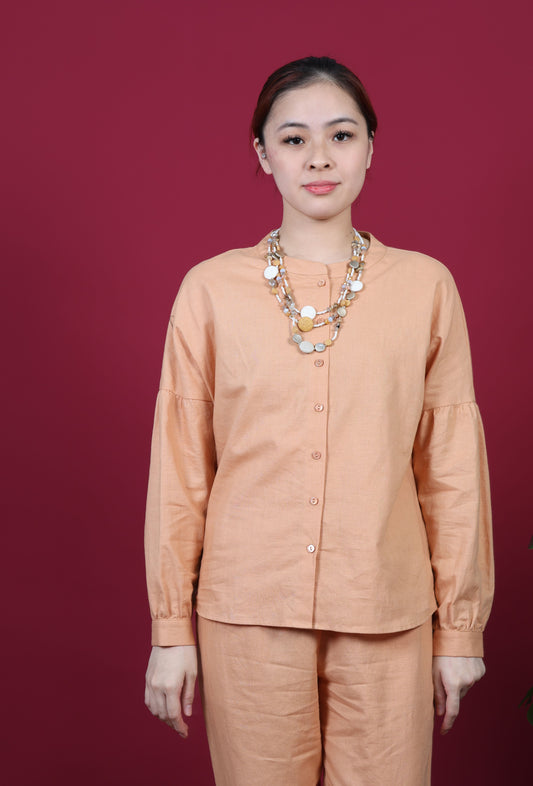 Mandarin Collar With Puff Sleeve Top