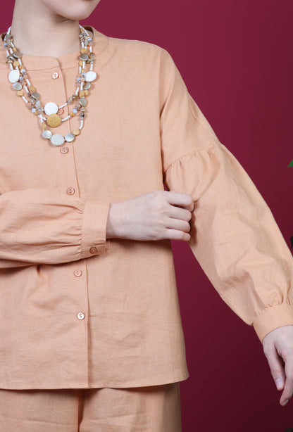Mandarin Collar With Puff Sleeve Top