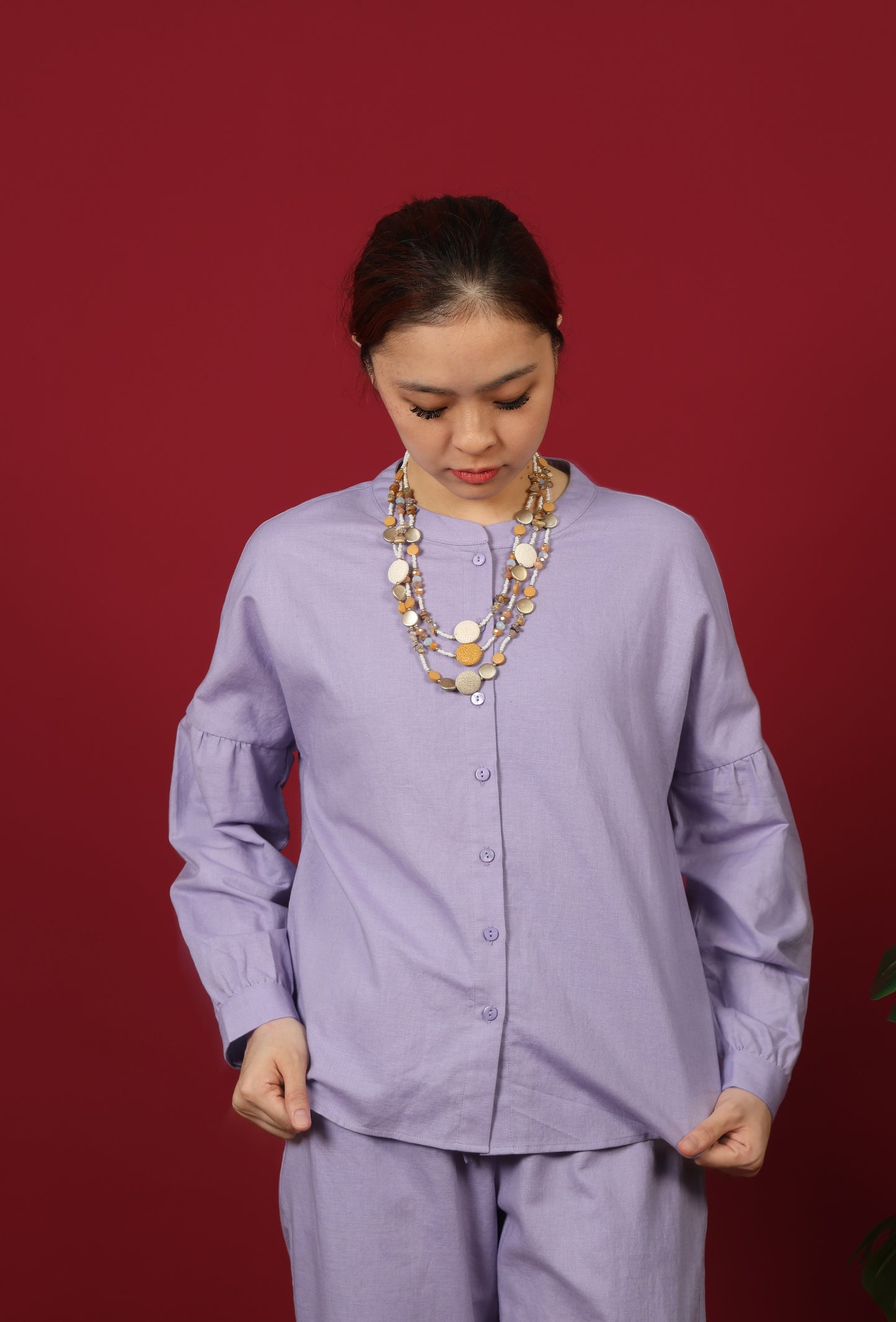 Mandarin Collar With Puff Sleeve Top