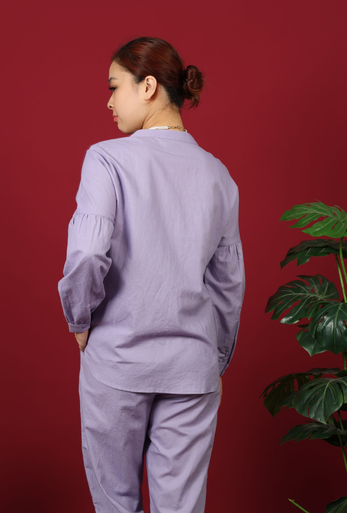 Mandarin Collar With Puff Sleeve Top