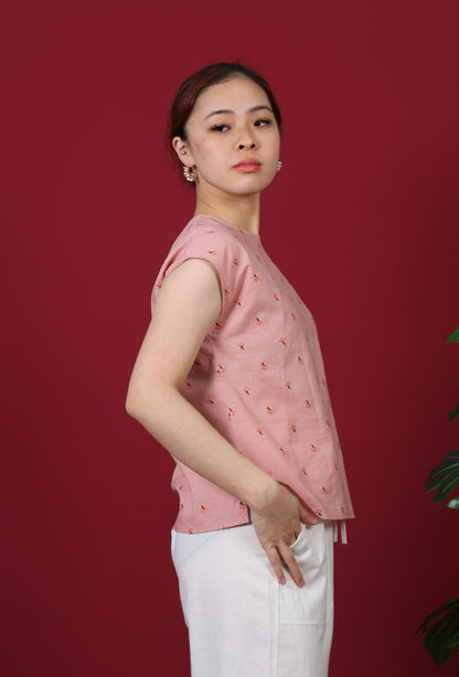 Floral Embroidered Capped Sleeve Top