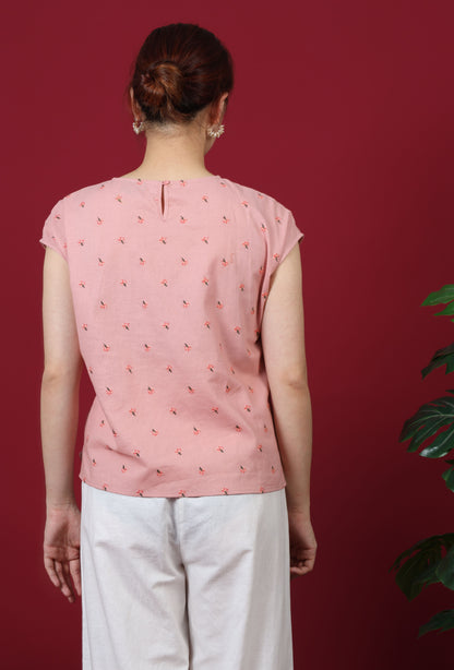 Floral Embroidered Capped Sleeve Top