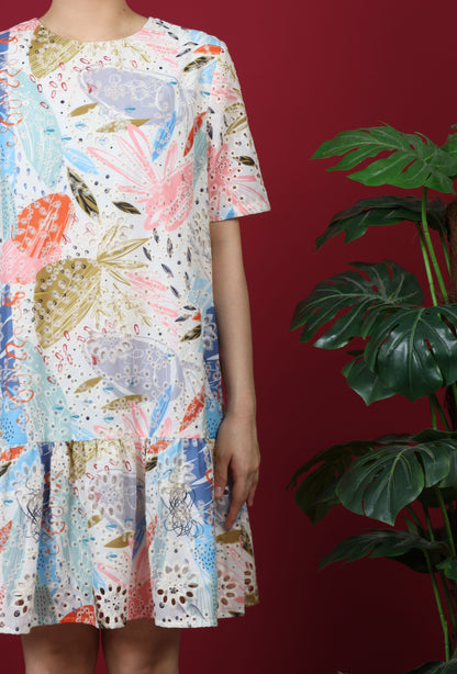Mandarin With Floral Print Short Sleeve Dress