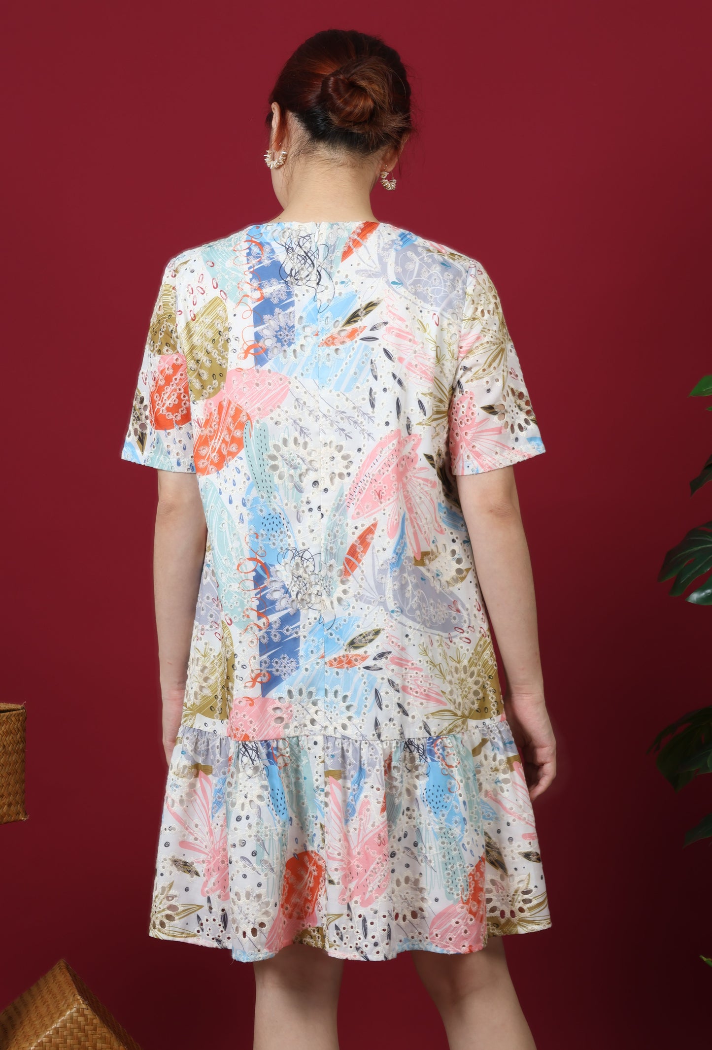 Mandarin With Floral Print Short Sleeve Dress