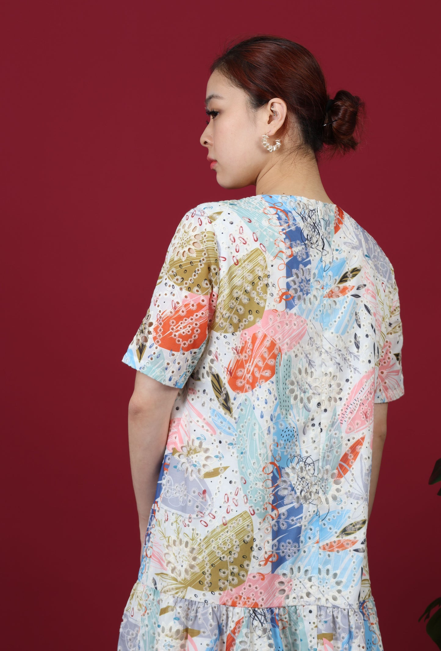 Mandarin With Floral Print Short Sleeve Dress