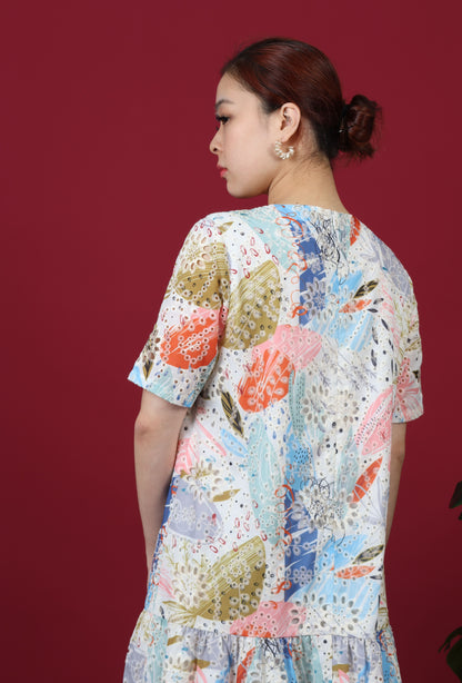 Mandarin With Floral Print Short Sleeve Dress
