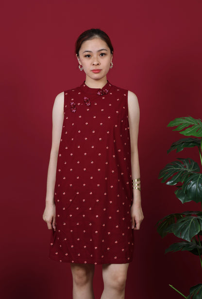 Floral Embroidered Mandarin Collar Mini Dress