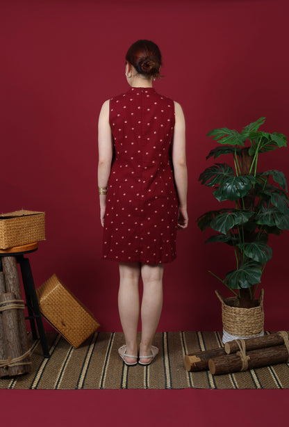 Floral Embroidered Mandarin Collar Mini Dress