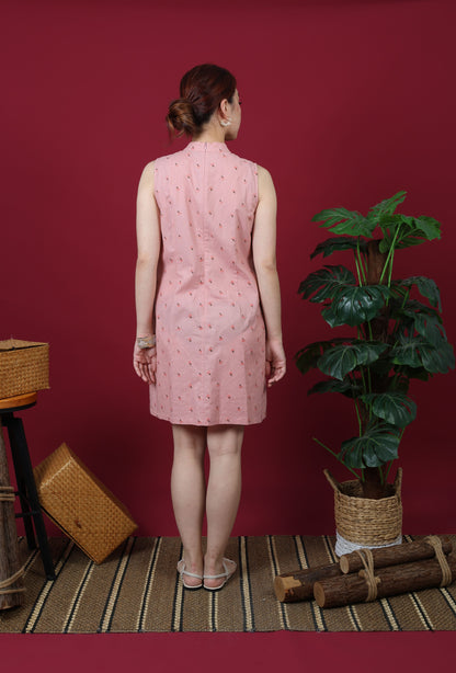 Floral Embroidered Mandarin Collar Mini Dress
