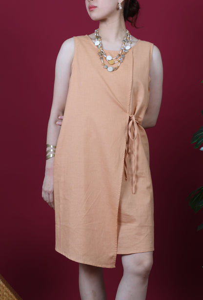 Round Neck With Front Tie Ribbon Sleeveless Dress