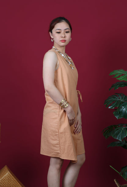 Round Neck With Front Tie Ribbon Sleeveless Dress