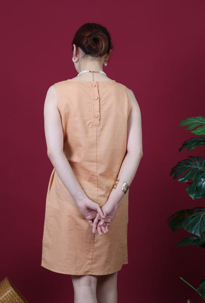 Round Neck With Front Tie Ribbon Sleeveless Dress