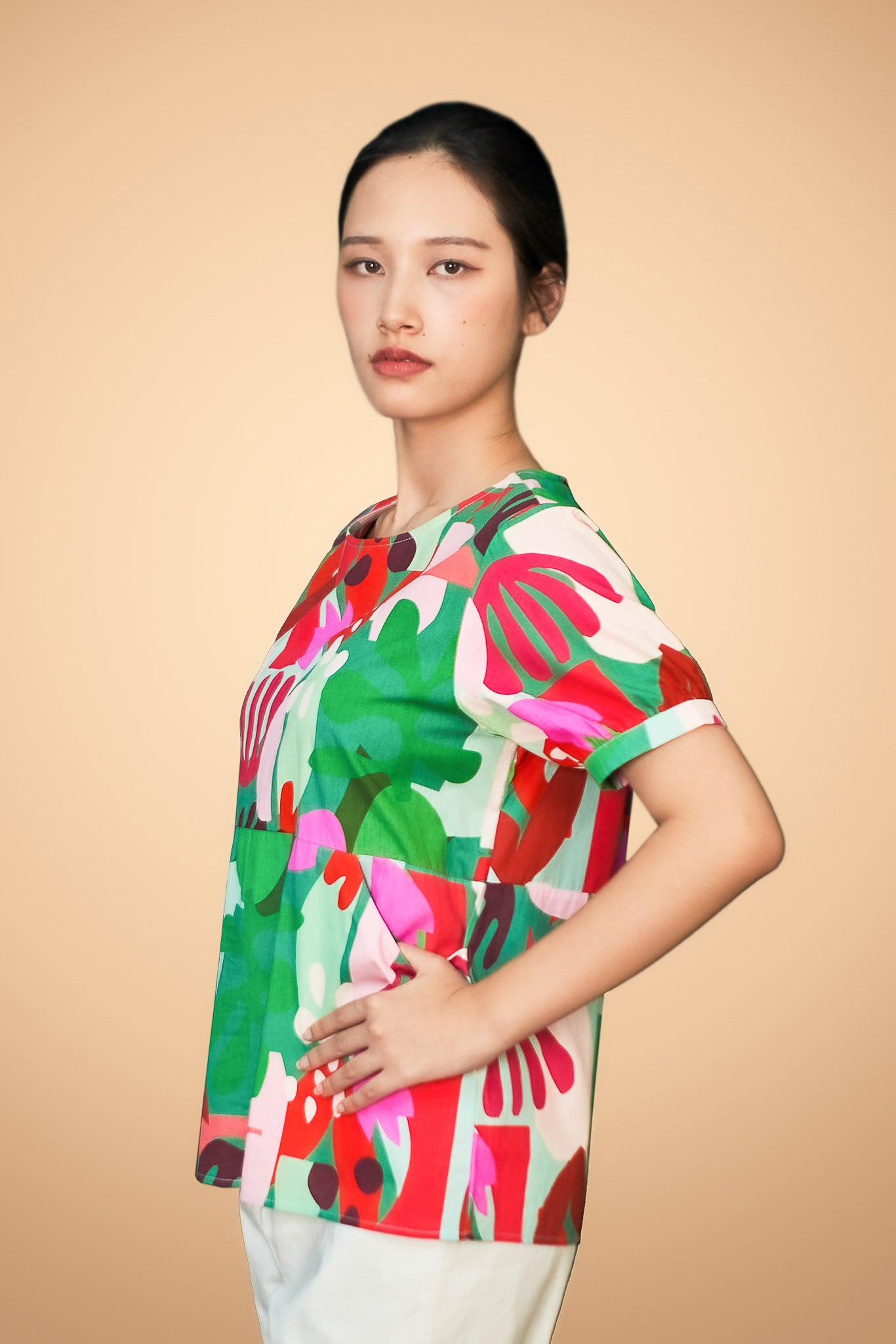 Printed Round Neck Short Sleeve Top
