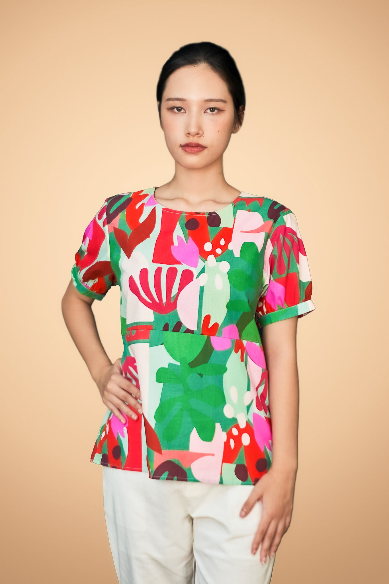 Printed Round Neck Short Sleeve Top