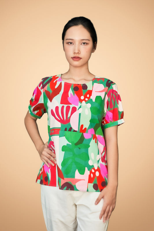 Printed Round Neck Short Sleeve Top