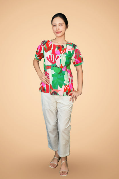 Printed Round Neck Short Sleeve Top