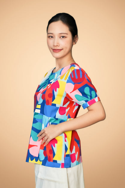 Printed Round Neck Short Sleeve Top