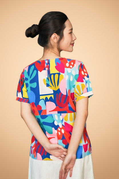 Printed Round Neck Short Sleeve Top
