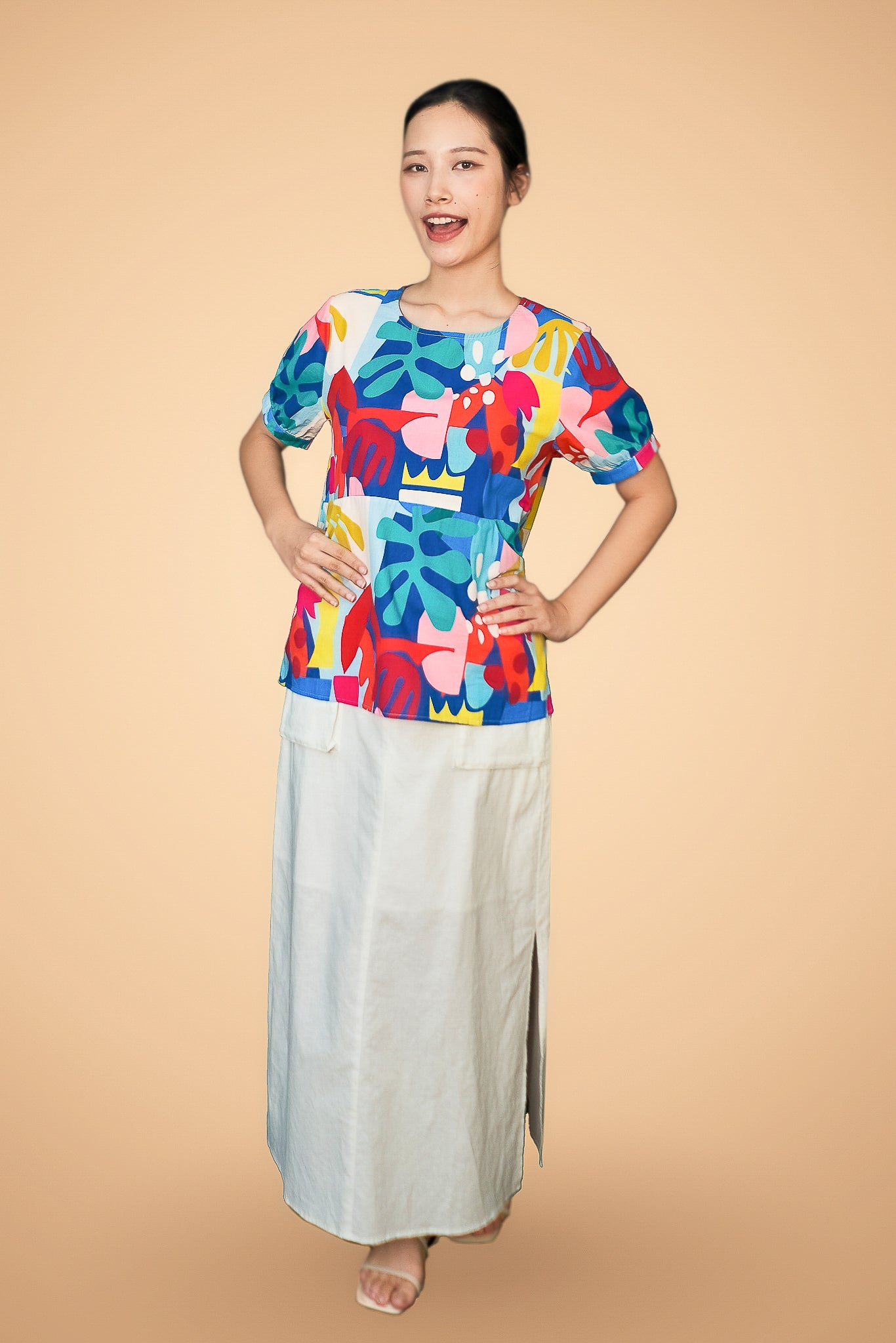 Printed Round Neck Short Sleeve Top