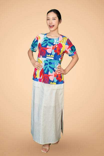 Printed Round Neck Short Sleeve Top