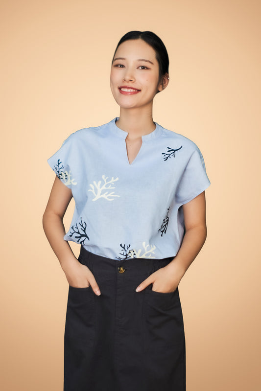 Coral Printed Capped Sleeve Top