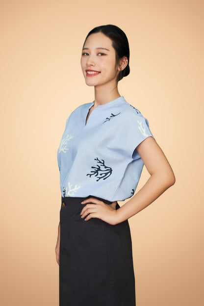 Coral Printed Capped Sleeve Top