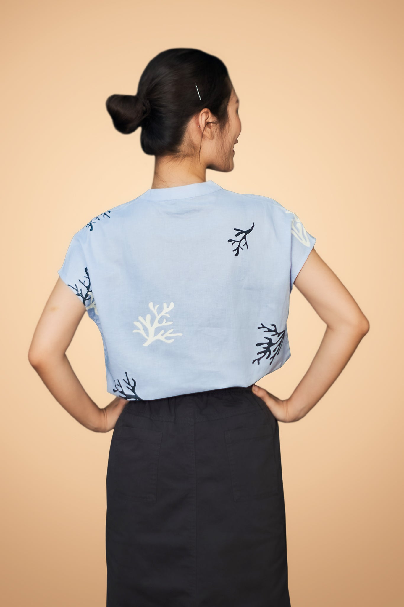 Coral Printed Capped Sleeve Top