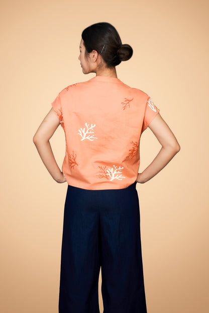 Coral Printed Capped Sleeve Top