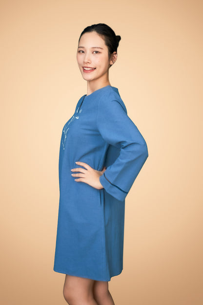 Embroidered Long Sleeve Short Dress