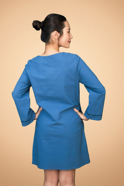 Embroidered Long Sleeve Short Dress