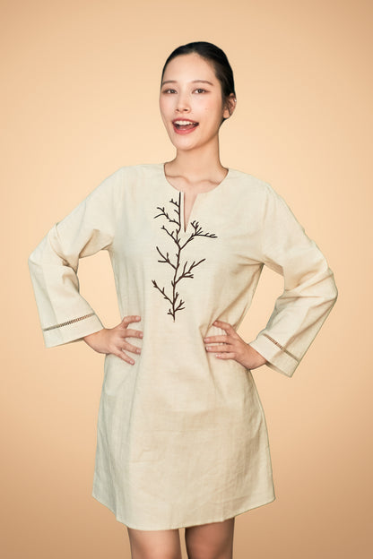 Embroidered Long Sleeve Short Dress