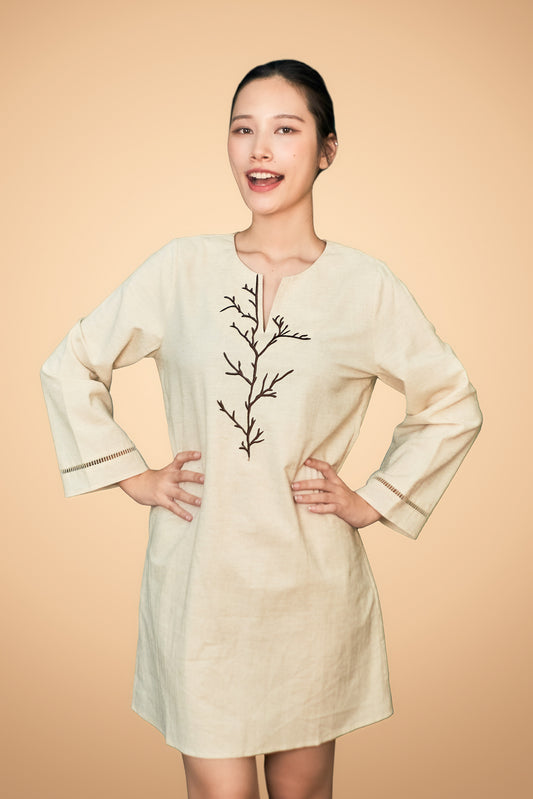 Embroidered Long Sleeve Short Dress