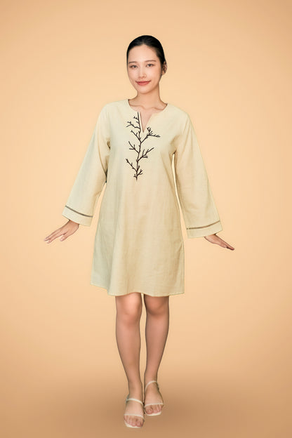 Embroidered Long Sleeve Short Dress