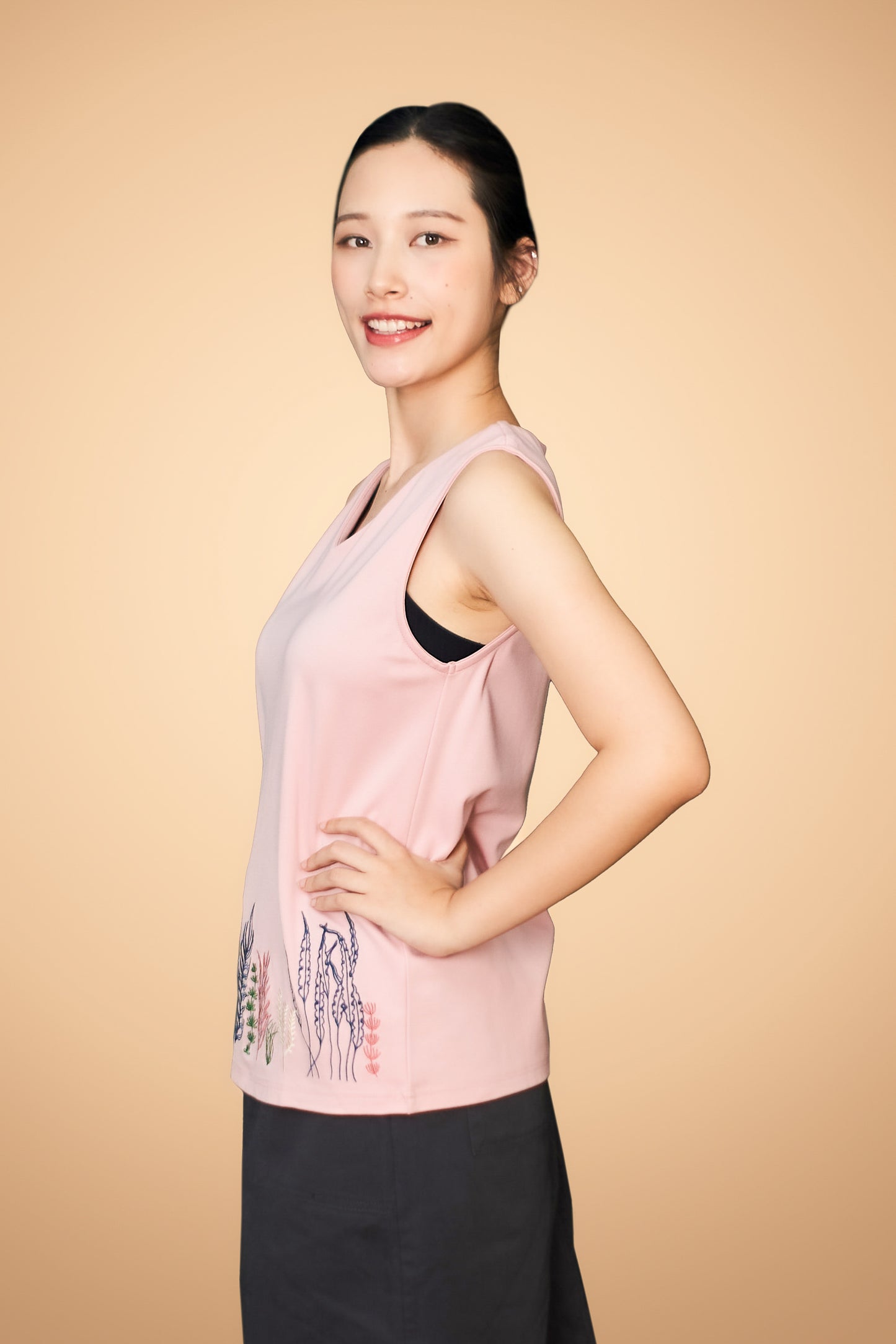 Embroidered Sleeveless V Neck Top