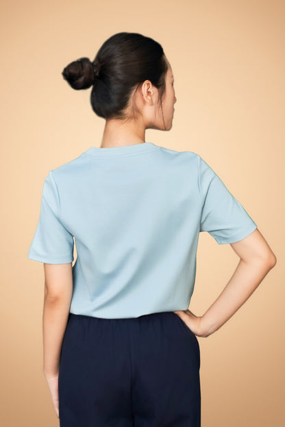 Embroidered Short Sleeve V Neck Top